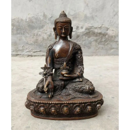 Buddhist Old-Fashioned Hand Carved Bronze Statue Bhagavan Bhaisajya Buddha Guanyin Sakyamo