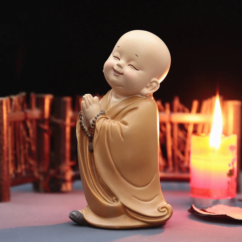 Buddhist Small Monk Statues Resin Buddha Figurine Sculpture Handmade Car Home Decorator Miniatures Room Decoration Crafts Gifts