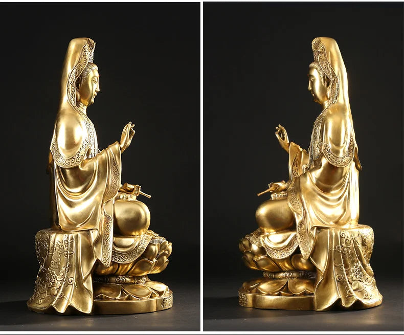 Buddhist high-grade home TOP  Talisman Mascot Guan yin Buddha gilding brass carving Sculpture statue  45cm