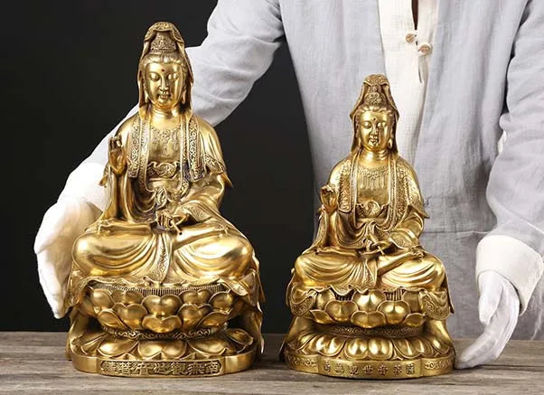 Buddhist high-grade home TOP  Talisman Mascot Guan yin Buddha gilding brass carving Sculpture statue  45cm