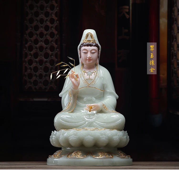 Buddhist high-grade home Temple efficacious bless Talisman Mascot jade gilding Guan yin PUSA Buddha statue  40cm