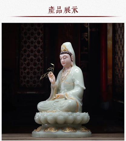 Buddhist high-grade home Temple efficacious bless Talisman Mascot jade gilding Guan yin PUSA Buddha statue  40cm