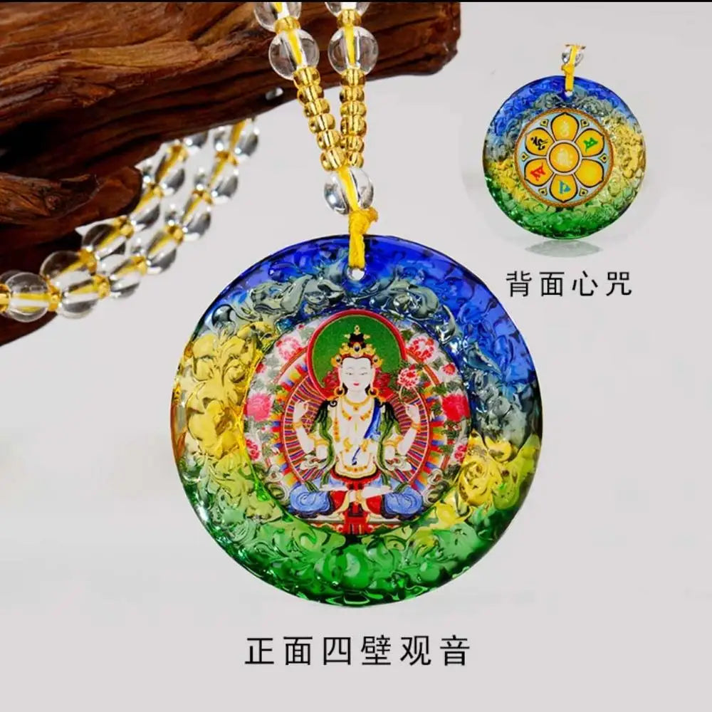 Buddhist supplies Greco-Buddhist pocket travel TOP efficacious talisman Guanyin Bodhisattva Buddha Crystal Mantra Pendant Amulet