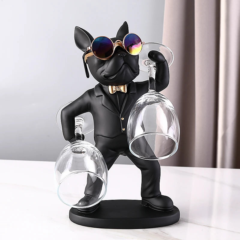 Bulldog Sculpture Wine Glass Rack Cup Holder Table Decor for Kitchen Bar Resin Dog Statue Living Room Home Decoration Accessory
