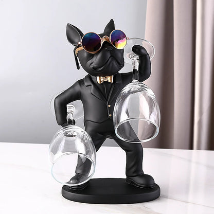 Bulldog Sculpture Wine Glass Rack Cup Holder Table Decor for Kitchen Bar Resin Dog Statue Living Room Home Decoration Accessory