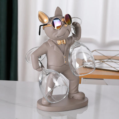 Bulldog Sculpture Wine Glass Rack Cup Holder Table Decor for Kitchen Bar Resin Dog Statue Living Room Home Decoration Accessory