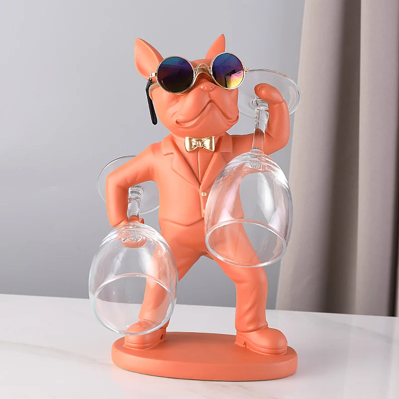 Bulldog Sculpture Wine Glass Rack Cup Holder Table Decor for Kitchen Bar Resin Dog Statue Living Room Home Decoration Accessory
