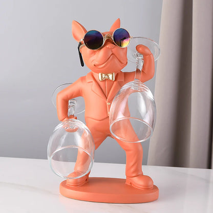 Bulldog Sculpture Wine Glass Rack Cup Holder Table Decor for Kitchen Bar Resin Dog Statue Living Room Home Decoration Accessory