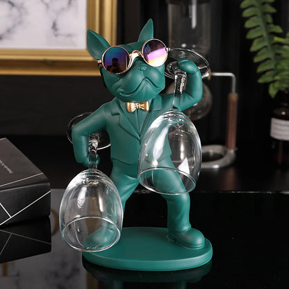 Bulldog Sculpture Wine Glass Rack Cup Holder Table Decor for Kitchen Bar Resin Dog Statue Living Room Home Decoration Accessory