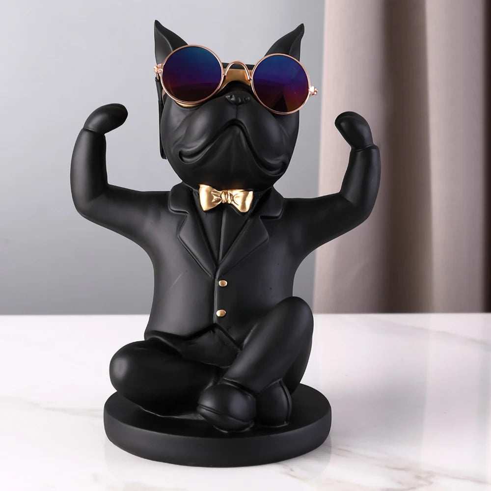 Bulldog Sculpture Wine Glass Rack Cup Holder Table Decor for Kitchen Bar Resin Dog Statue Living Room Home Decoration Accessory