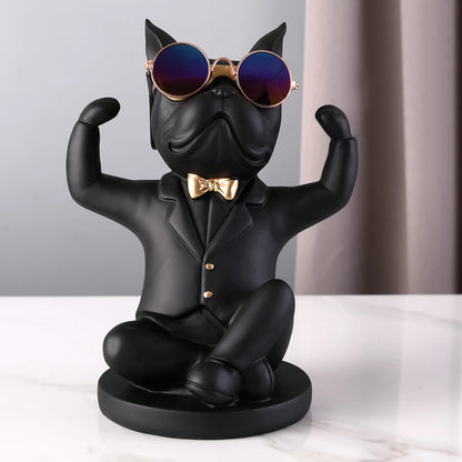 Bulldog Sculpture Wine Glass Rack Cup Holder Table Decor for Kitchen Bar Resin Dog Statue Living Room Home Decoration Accessory