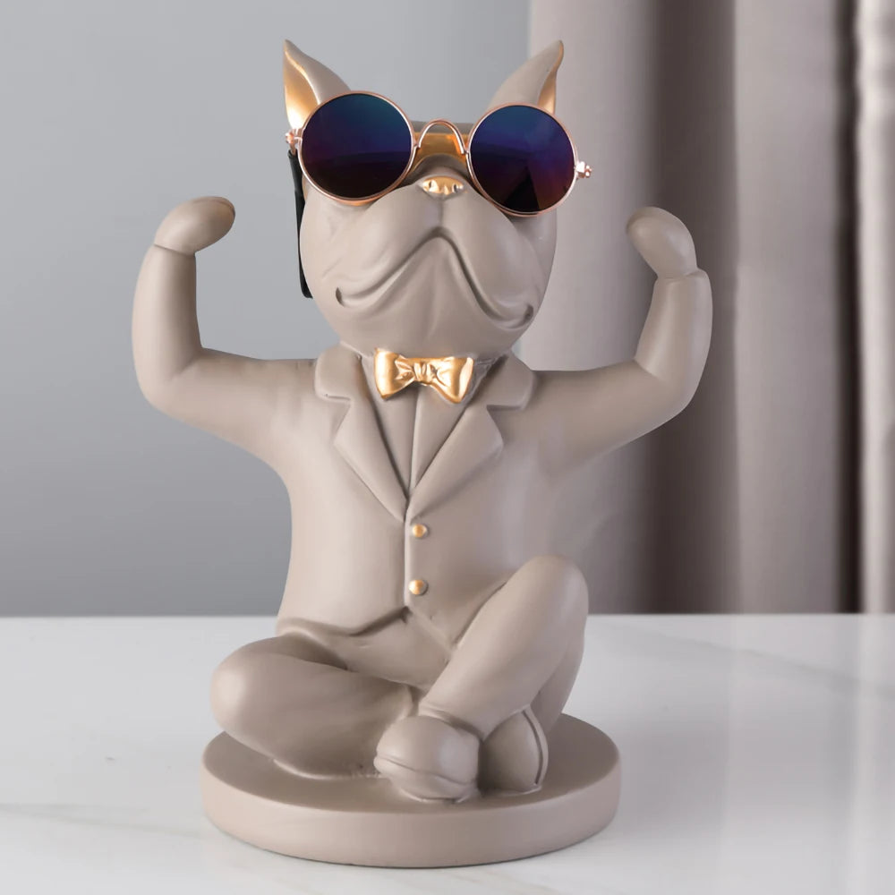Bulldog Sculpture Wine Glass Rack Cup Holder Table Decor for Kitchen Bar Resin Dog Statue Living Room Home Decoration Accessory