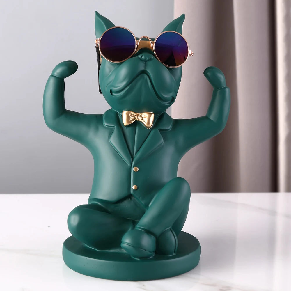 Bulldog Sculpture Wine Glass Rack Cup Holder Table Decor for Kitchen Bar Resin Dog Statue Living Room Home Decoration Accessory