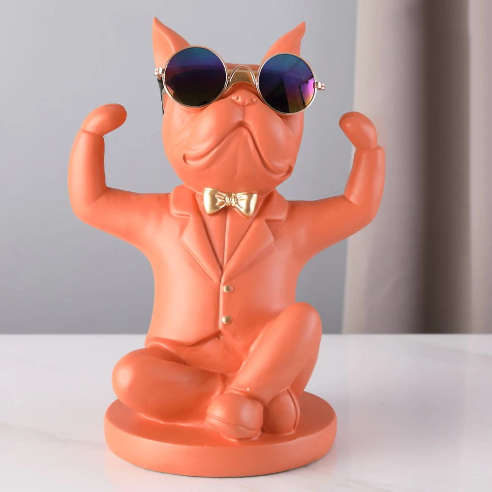 Bulldog Sculpture Wine Glass Rack Cup Holder Table Decor for Kitchen Bar Resin Dog Statue Living Room Home Decoration Accessory