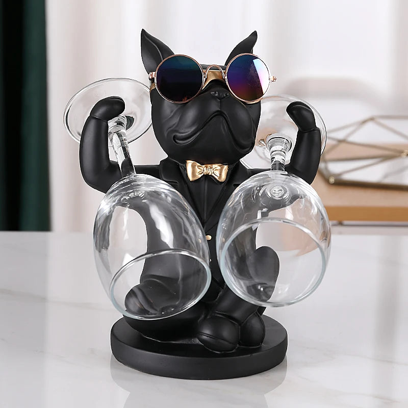 Bulldog Sculpture Wine Glass Rack Cup Holder Table Decor for Kitchen Bar Resin Dog Statue Living Room Home Decoration Accessory