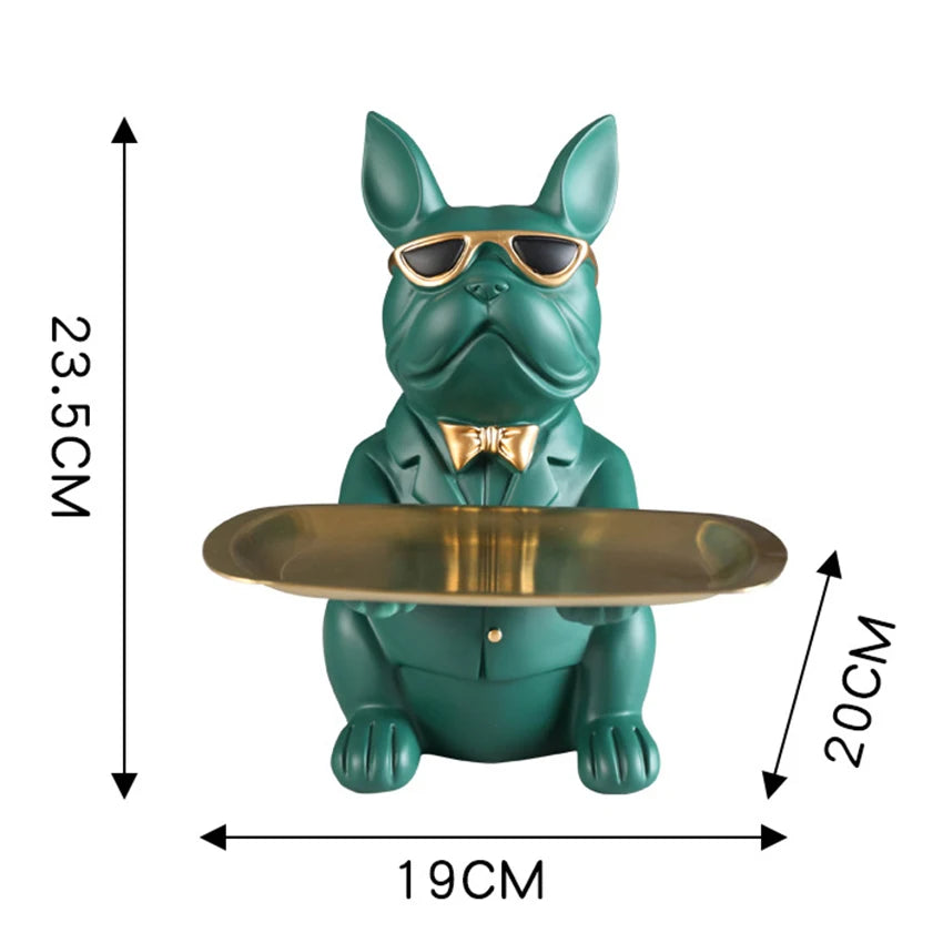 Bulldog Statue Tray Dog Sculpture Resin Animal Tabletop Storage Bulldogs Statue For Home Decor Figurine Decorative Coin Bank