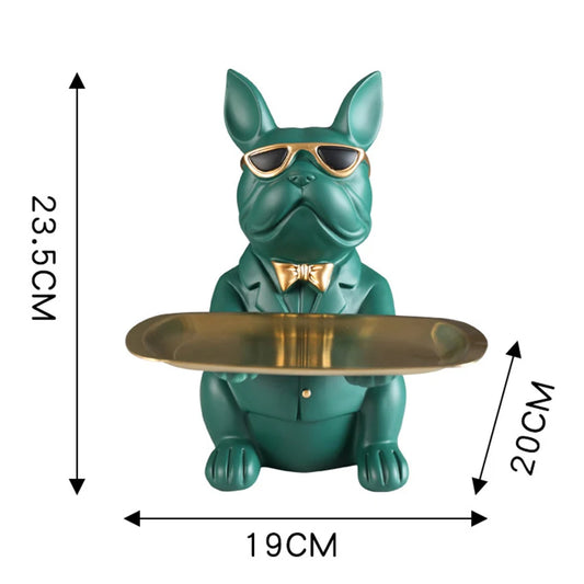 Bulldog Statue Tray Dog Sculpture Resin Animal Tabletop Storage Bulldogs Statue For Home Decor Figurine Decorative Coin Bank