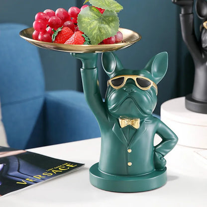 Bulldog Statue Tray Dog Sculpture Resin Animal Tabletop Storage Bulldogs Statue For Home Decor Figurine Decorative Coin Bank