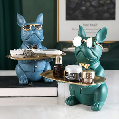 Bulldog Statue Tray Dog Sculpture Resin Animal Tabletop Storage Bulldogs Statue For Home Decor Figurine Decorative Coin Bank