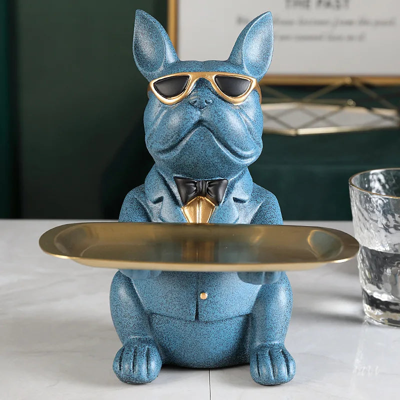 Bulldog Statue Tray Dog Sculpture Resin Animal Tabletop Storage Bulldogs Statue For Home Decor Figurine Decorative Coin Bank