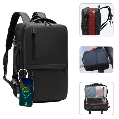 Business Backpack Fashion Mens USB Charging Multifunction Travel 15.6in Laptop Male Backpacks Large Capacity Expansion Black Bag