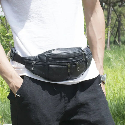 Business Black Men Waist Sports PU Leather Chest Phone Waterproof Outdoor Shoulder Bag Multifunction Male Fanny Pack
