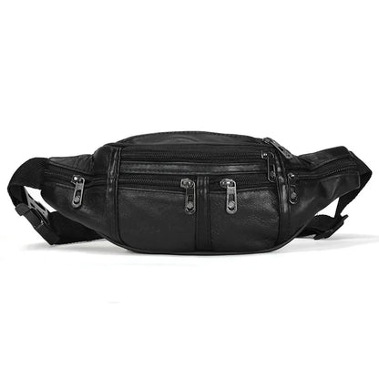 Business Black Men Waist Sports PU Leather Chest Phone Waterproof Outdoor Shoulder Bag Multifunction Male Fanny Pack