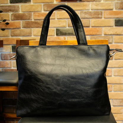 Business Black Men's Briefcase PU Leather Handbag For Documents Luxury Shoulder Messenger Horizontal Man Laptop Bag
