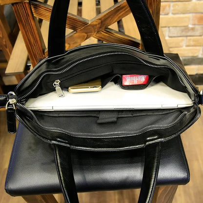 Business Black Men's Briefcase PU Leather Handbag For Documents Luxury Shoulder Messenger Horizontal Man Laptop Bag
