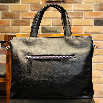Business Black Men's Briefcase PU Leather Handbag For Documents Luxury Shoulder Messenger Horizontal Man Laptop Bag