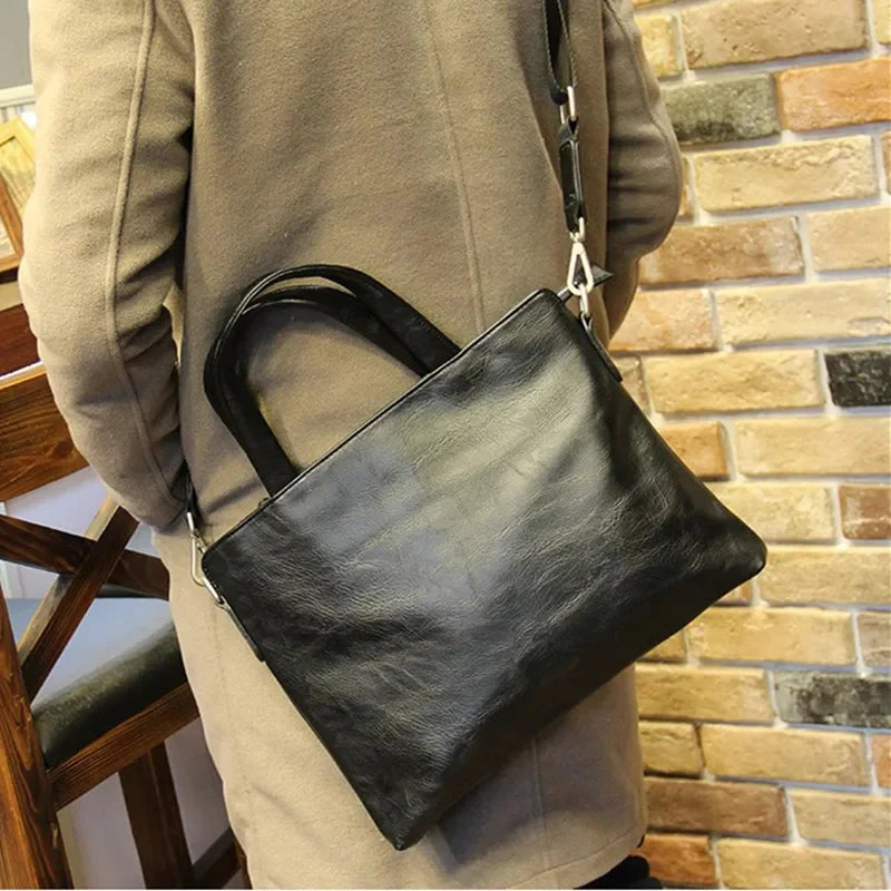 Business Black Men's Briefcase PU Leather Handbag For Documents Luxury Shoulder Messenger Horizontal Man Laptop Bag