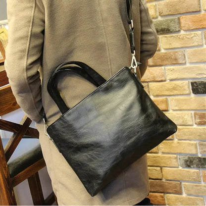 Business Black Men's Briefcase PU Leather Handbag For Documents Luxury Shoulder Messenger Horizontal Man Laptop Bag