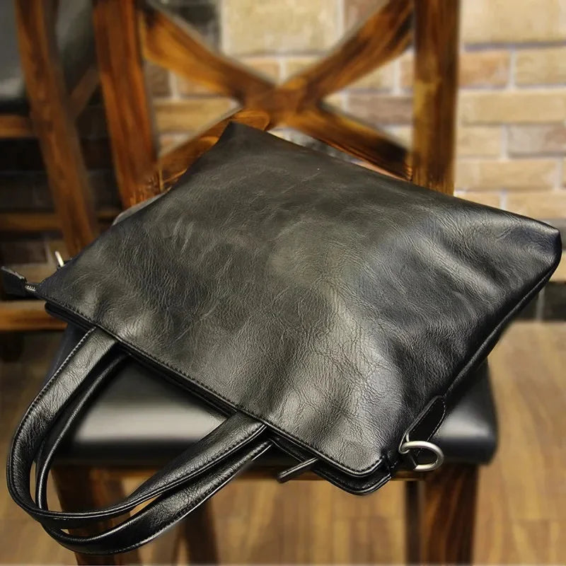 Business Black Men's Briefcase PU Leather Handbag For Documents Luxury Shoulder Messenger Horizontal Man Laptop Bag