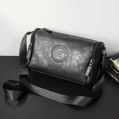 Business Black Men's Shoulder Outdoor Casual Man Crossbody Messenger PU Leather Sling Male Small Square Bag