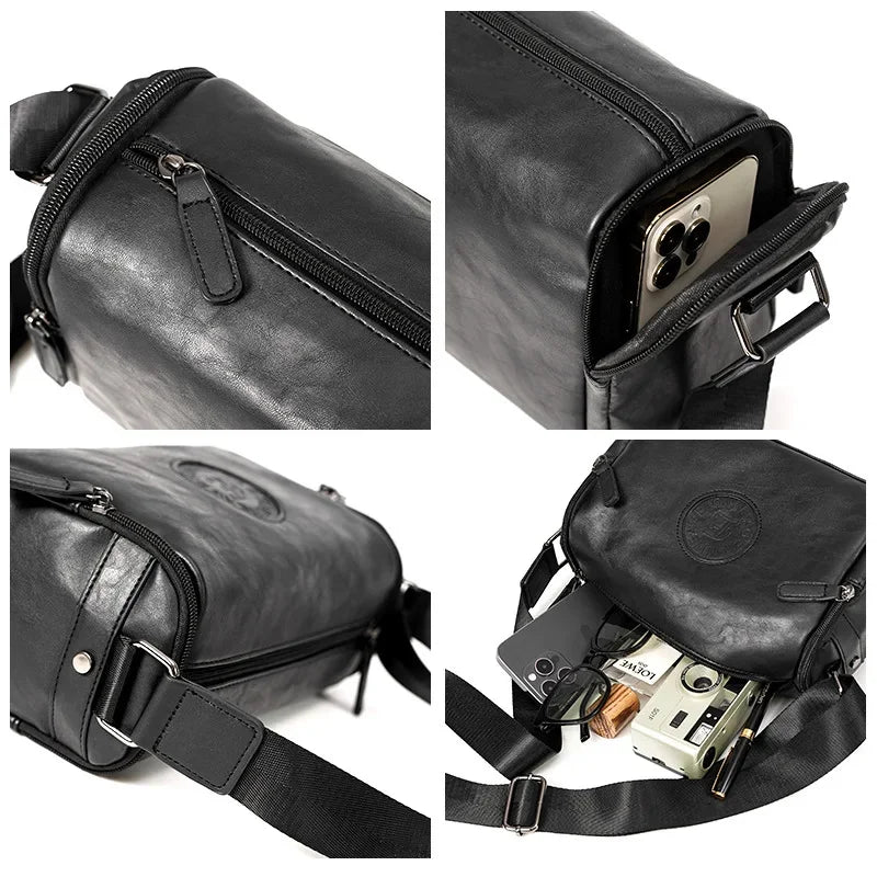Business Black Men's Shoulder Outdoor Casual Man Crossbody Messenger PU Leather Sling Male Small Square Bag