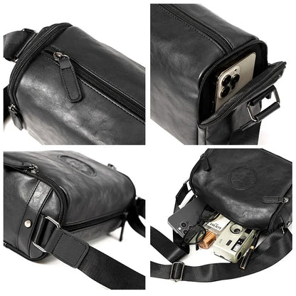 Business Black Men's Shoulder Outdoor Casual Man Crossbody Messenger PU Leather Sling Male Small Square Bag