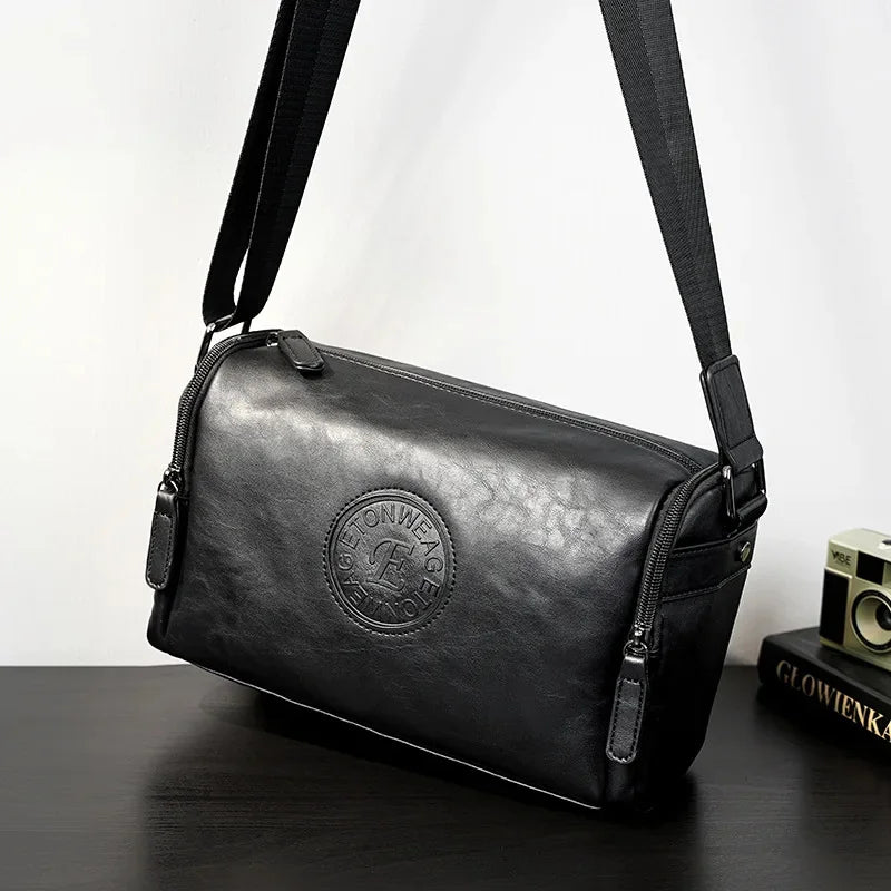 Business Black Men's Shoulder Outdoor Casual Man Crossbody Messenger PU Leather Sling Male Small Square Bag