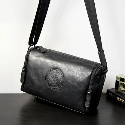 Business Black Men's Shoulder Outdoor Casual Man Crossbody Messenger PU Leather Sling Male Small Square Bag