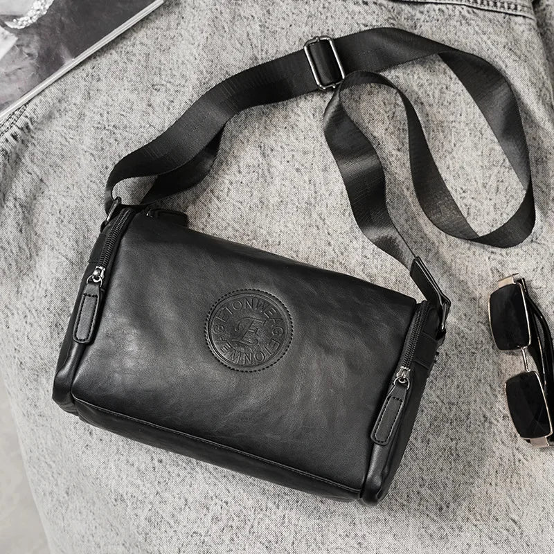 Business Black Men's Shoulder Outdoor Casual Man Crossbody Messenger PU Leather Sling Male Small Square Bag