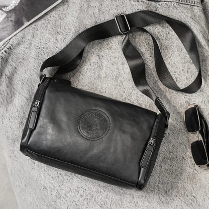 Business Black Men's Shoulder Outdoor Casual Man Crossbody Messenger PU Leather Sling Male Small Square Bag