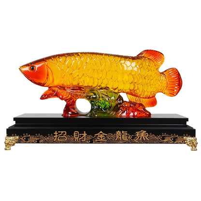 Business Bring in wealth treasure Money Drawing TOP Talisman # Gold Dragon Fish Arowana FENG SHUI art statue