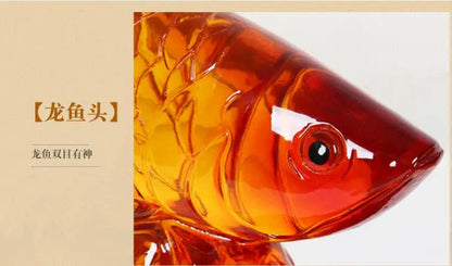 Business Bring in wealth treasure Money Drawing TOP Talisman # Gold Dragon Fish Arowana FENG SHUI art statue