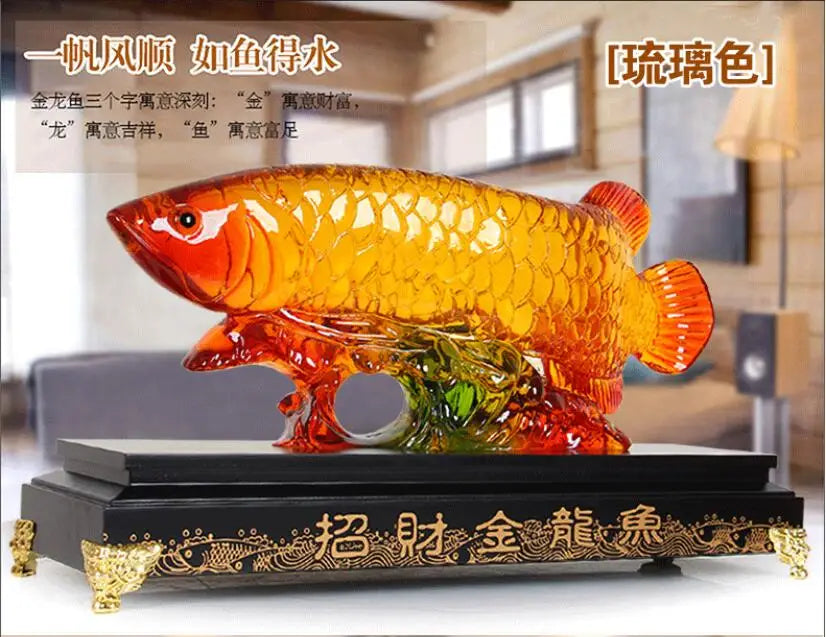 Business Bring in wealth treasure Money Drawing TOP Talisman # Gold Dragon Fish Arowana FENG SHUI art statue