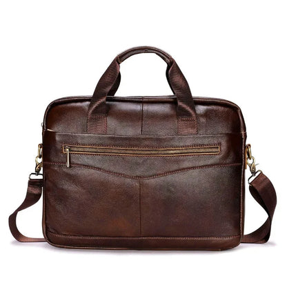 Business Cowhide Men's Briefcase With Zipper Genuine Leather Handbag Casual Shoulder Messenger Office Laptop Bag