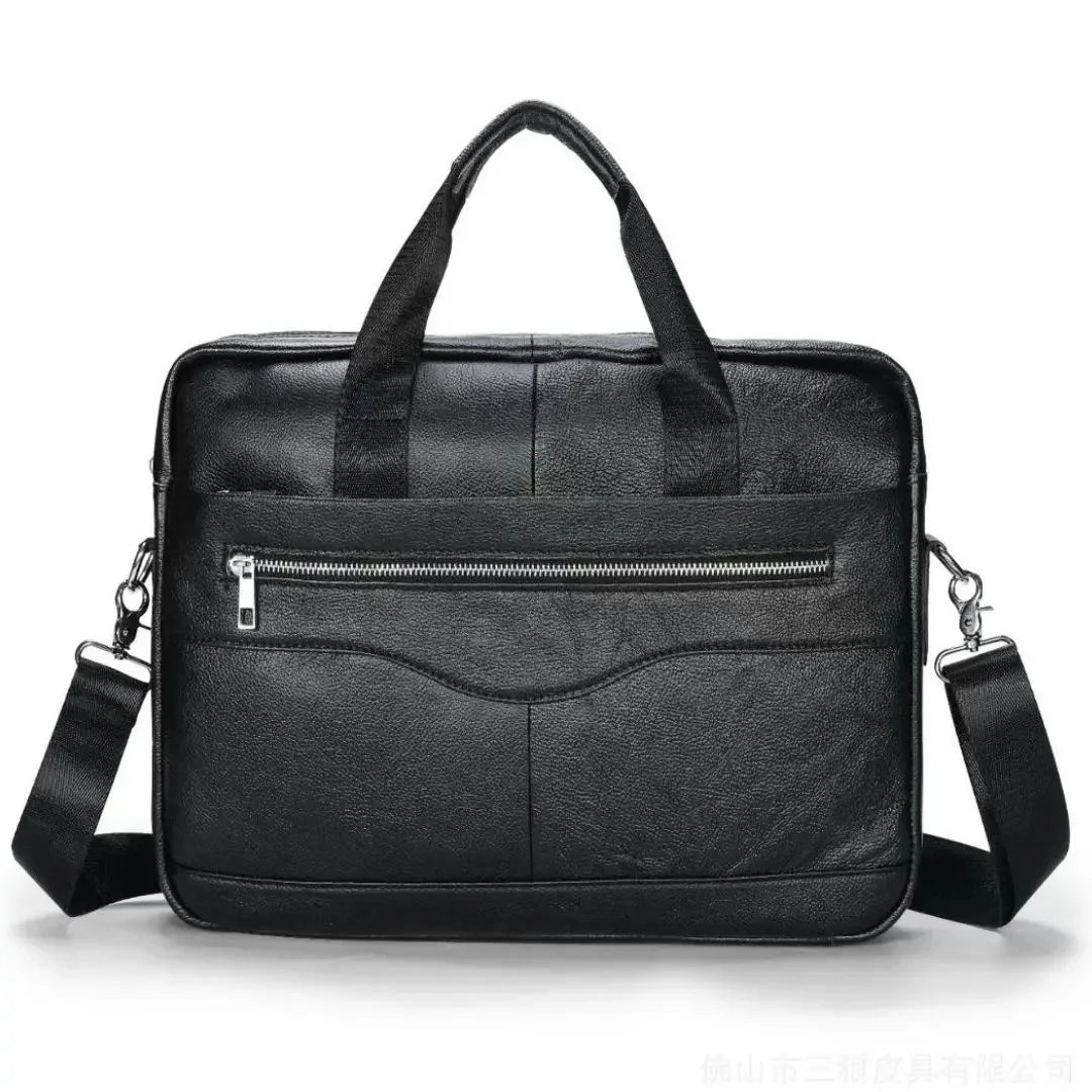 Business Cowhide Men's Briefcase With Zipper Genuine Leather Handbag Casual Shoulder Messenger Office Laptop Bag