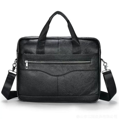 Business Cowhide Men's Briefcase With Zipper Genuine Leather Handbag Casual Shoulder Messenger Office Laptop Bag