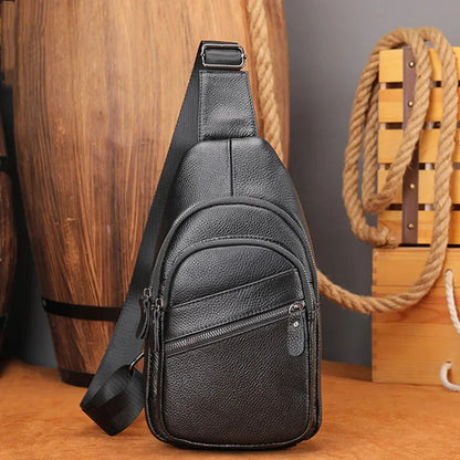 Business Cowhide Men's Chest Genuine Leather Male Shoulder Outdoor Crossbody Sports Messenger Casual Sling Bag