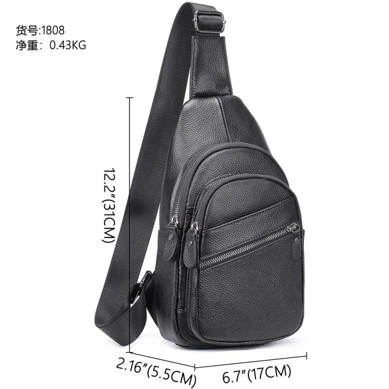 Business Cowhide Men's Chest Genuine Leather Male Shoulder Outdoor Crossbody Sports Messenger Casual Sling Bag