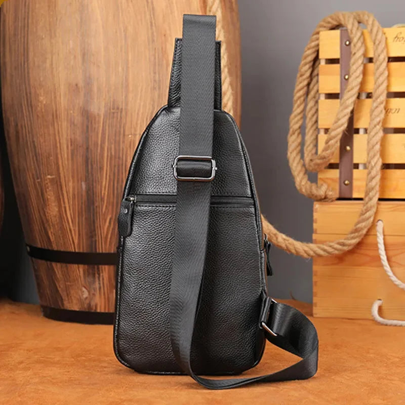 Business Cowhide Men's Chest Genuine Leather Male Shoulder Outdoor Crossbody Sports Messenger Casual Sling Bag