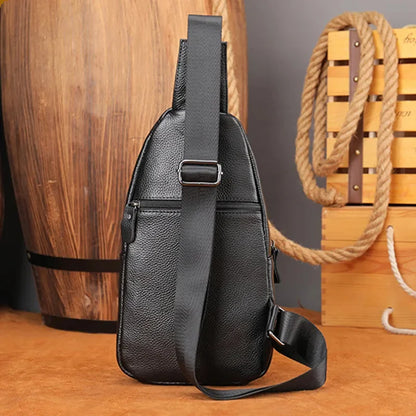 Business Cowhide Men's Chest Genuine Leather Male Shoulder Outdoor Crossbody Sports Messenger Casual Sling Bag